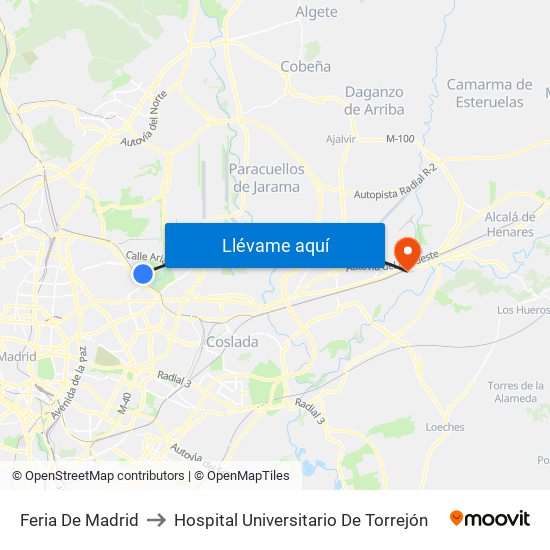 Feria De Madrid to Hospital Universitario De Torrejón map