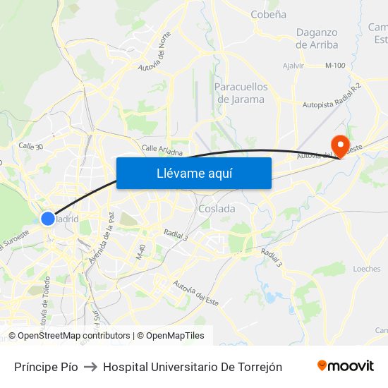 Príncipe Pío to Hospital Universitario De Torrejón map