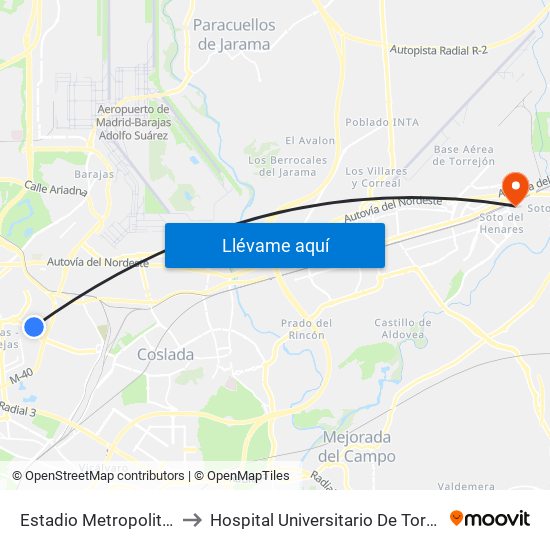 Estadio Metropolitano to Hospital Universitario De Torrejón map