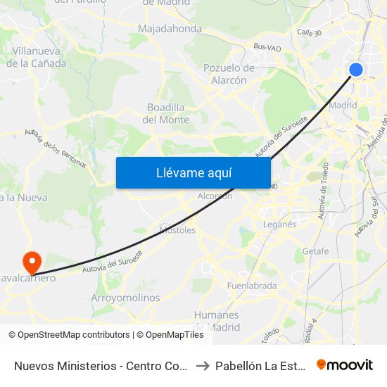 Nuevos Ministerios - Centro Comercial to Pabellón La Estación map