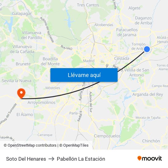 Soto Del Henares to Pabellón La Estación map