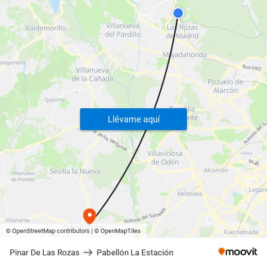 Pinar De Las Rozas to Pabellón La Estación map