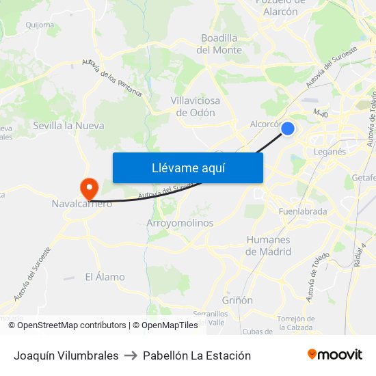 Joaquín Vilumbrales to Pabellón La Estación map