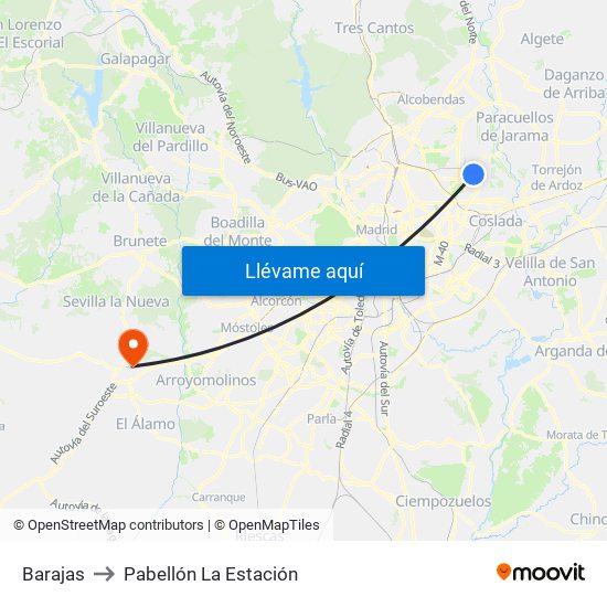 Barajas to Pabellón La Estación map