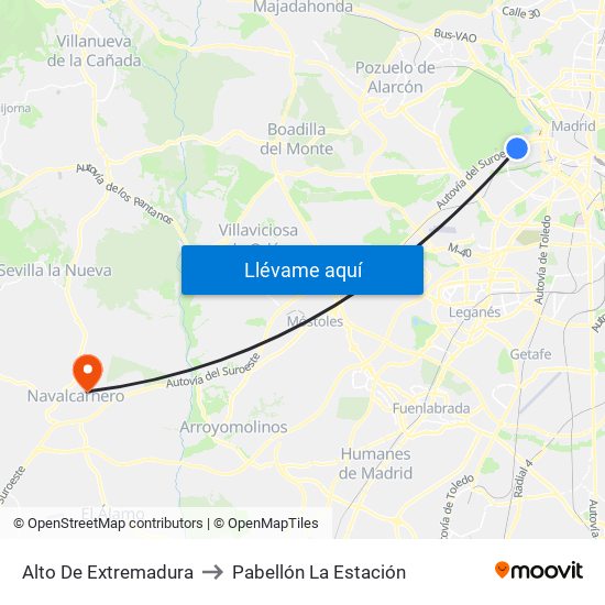 Alto De Extremadura to Pabellón La Estación map