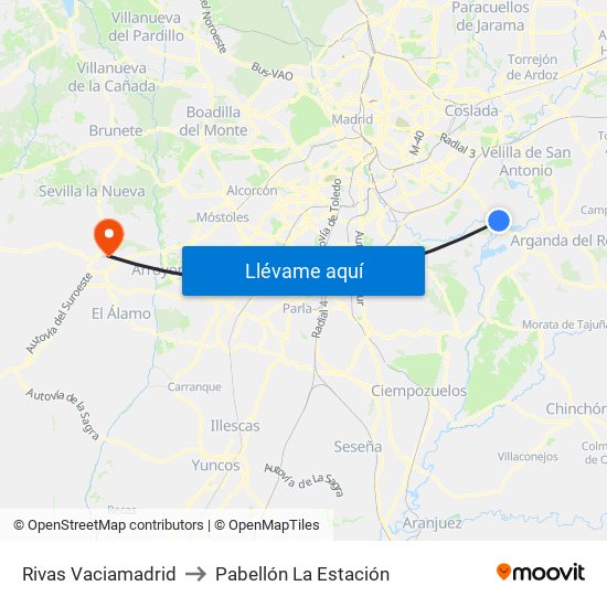 Rivas Vaciamadrid to Pabellón La Estación map