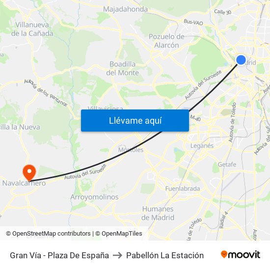Gran Vía - Plaza De España to Pabellón La Estación map