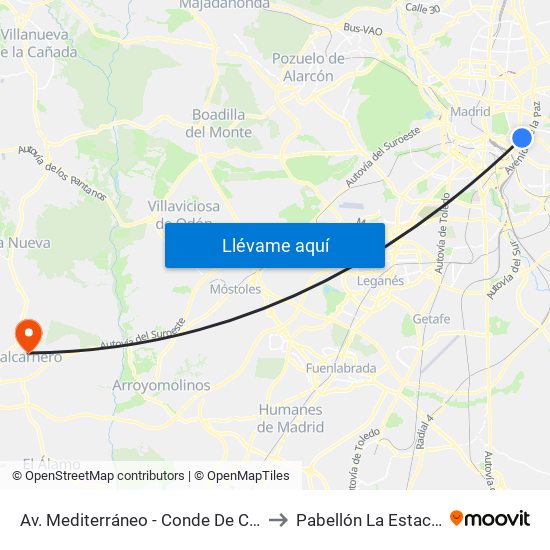 Av. Mediterráneo - Conde De Casal to Pabellón La Estación map