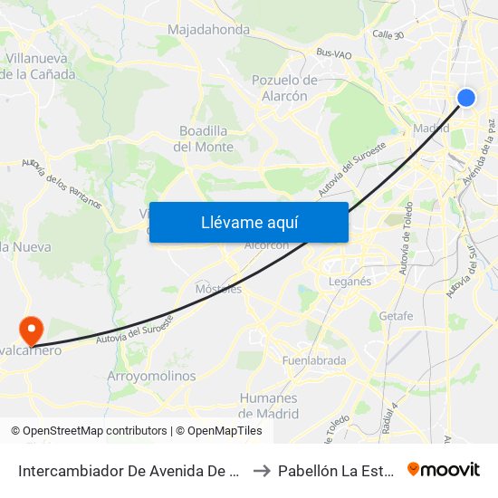 Intercambiador De Avenida De América to Pabellón La Estación map