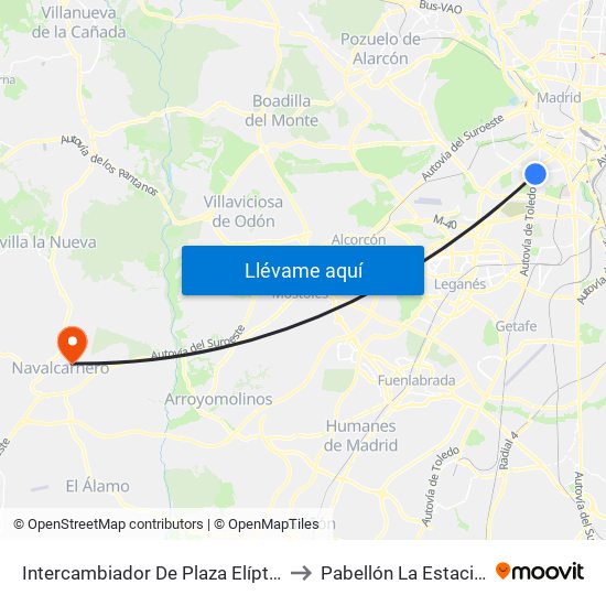 Intercambiador De Plaza Elíptica to Pabellón La Estación map
