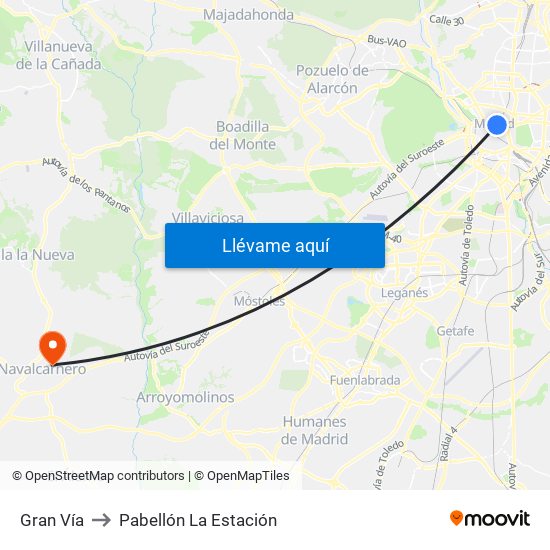 Gran Vía to Pabellón La Estación map