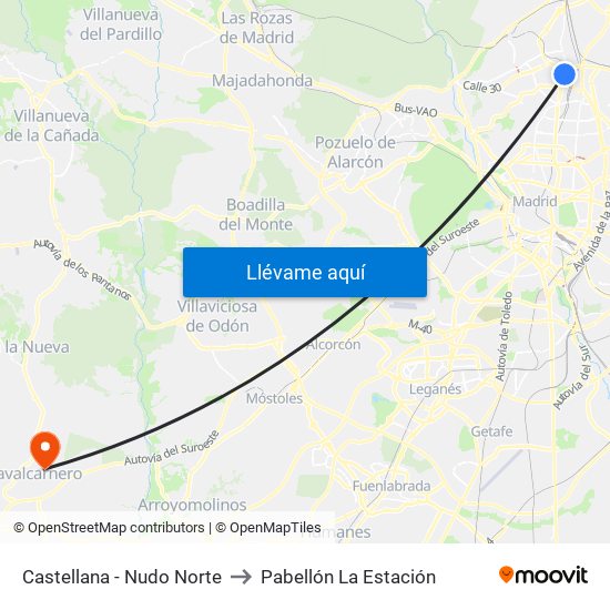 Castellana - Nudo Norte to Pabellón La Estación map