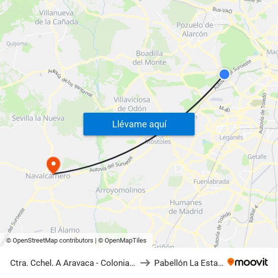 Ctra. Cchel. A Aravaca - Colonia Jardín to Pabellón La Estación map