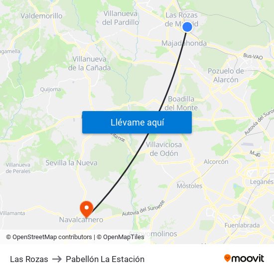 Las Rozas to Pabellón La Estación map