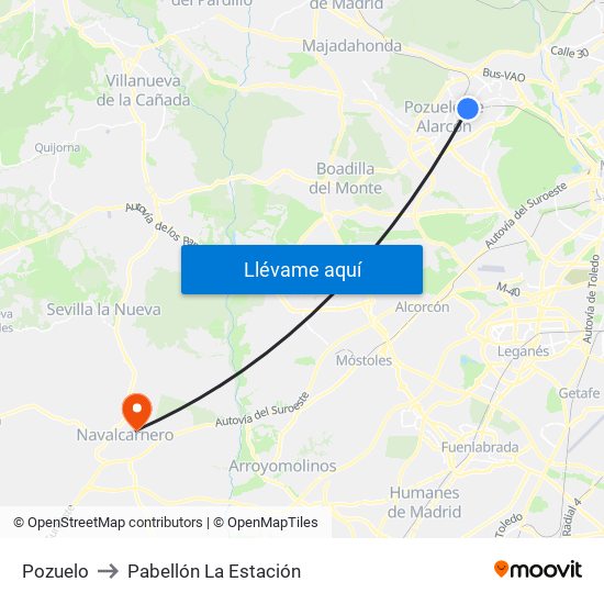 Pozuelo to Pabellón La Estación map