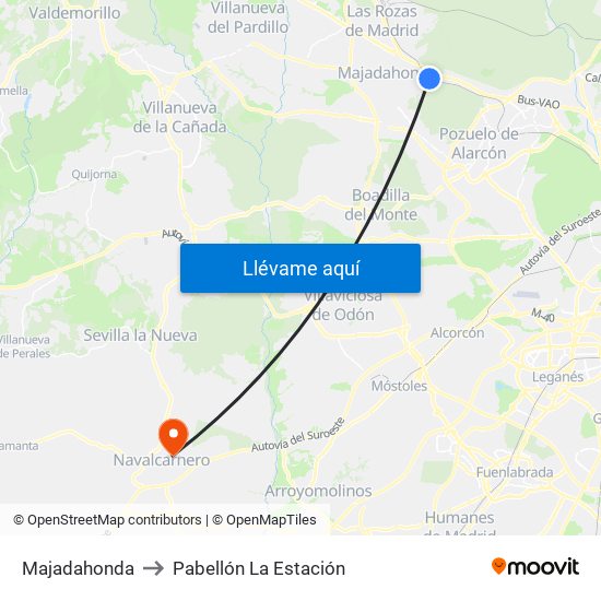 Majadahonda to Pabellón La Estación map