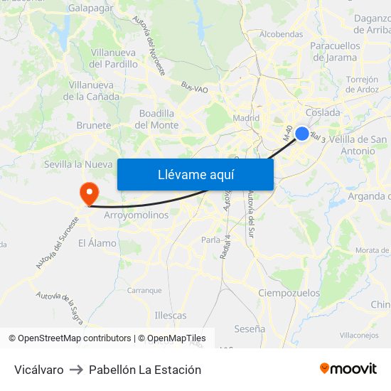 Vicálvaro to Pabellón La Estación map