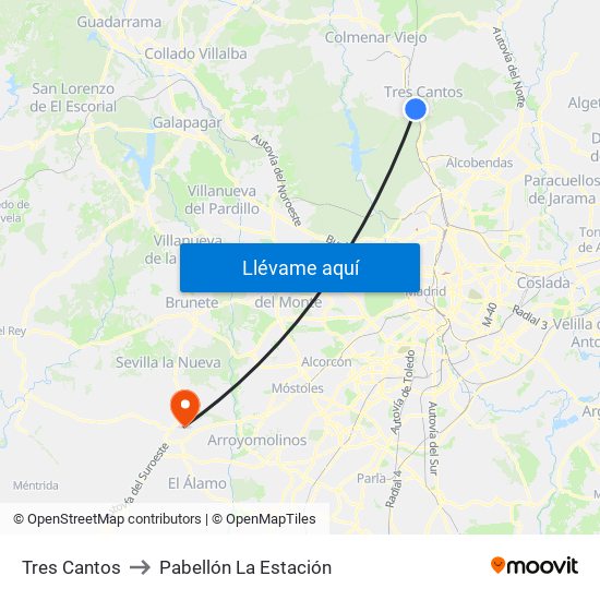 Tres Cantos to Pabellón La Estación map