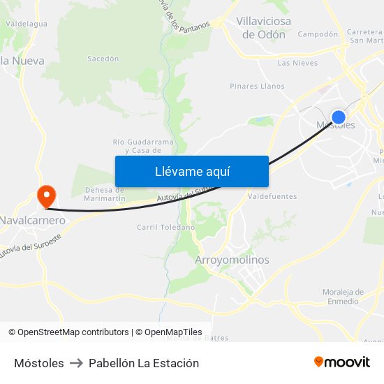 Móstoles to Pabellón La Estación map