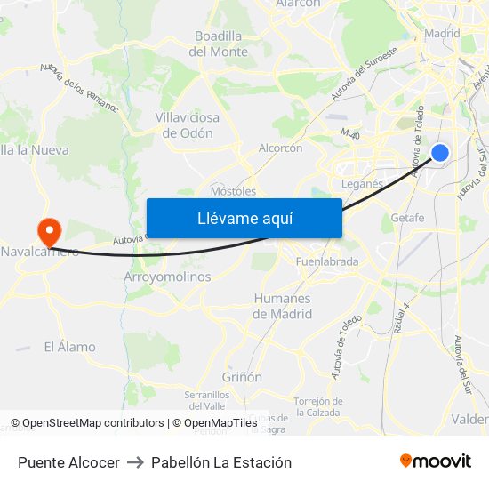 Puente Alcocer to Pabellón La Estación map