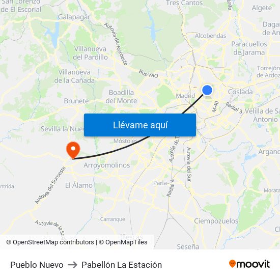 Pueblo Nuevo to Pabellón La Estación map
