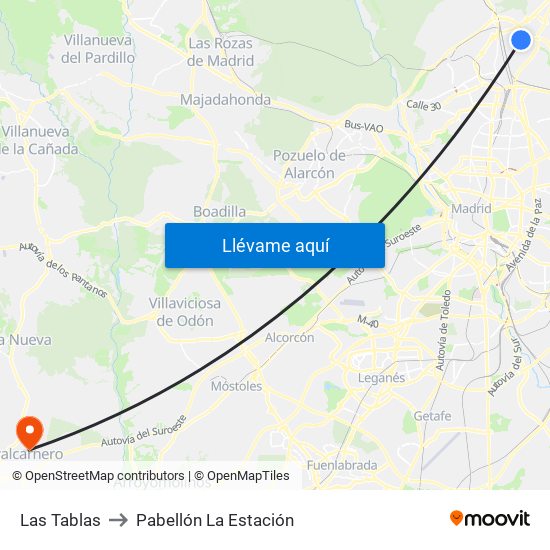 Las Tablas to Pabellón La Estación map