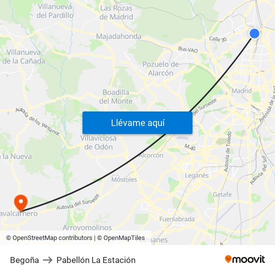 Begoña to Pabellón La Estación map