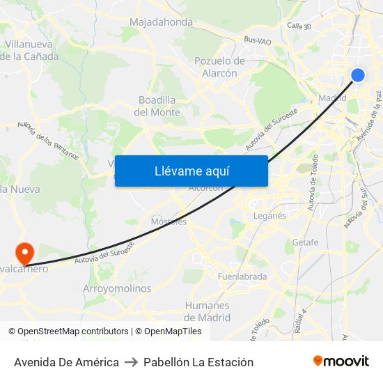Avenida De América to Pabellón La Estación map