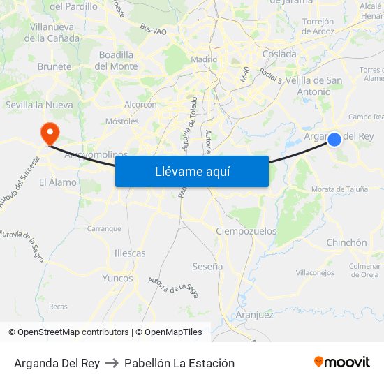 Arganda Del Rey to Pabellón La Estación map