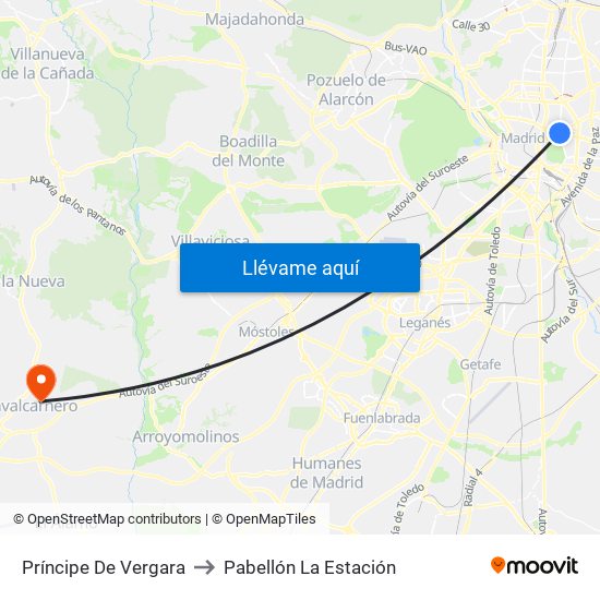 Príncipe De Vergara to Pabellón La Estación map