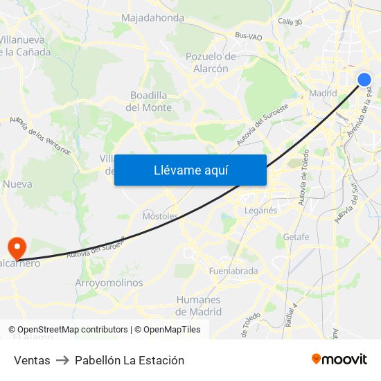Ventas to Pabellón La Estación map
