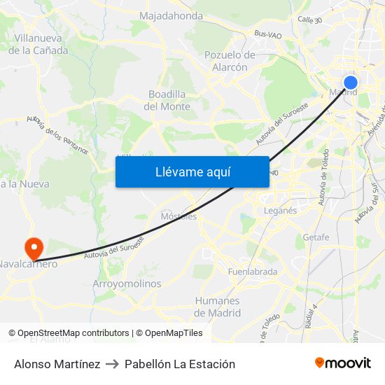 Alonso Martínez to Pabellón La Estación map