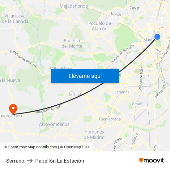 Serrano to Pabellón La Estación map