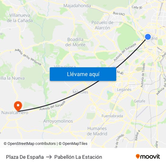 Plaza De España to Pabellón La Estación map