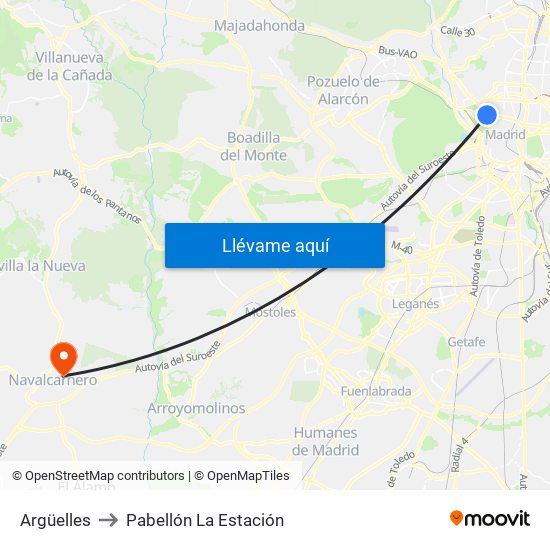 Argüelles to Pabellón La Estación map