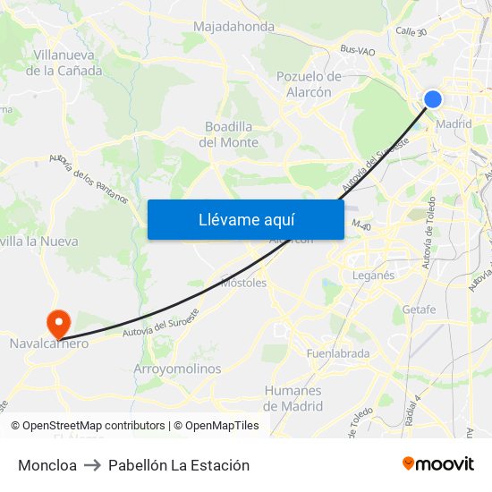 Moncloa to Pabellón La Estación map