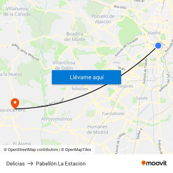 Delicias to Pabellón La Estación map