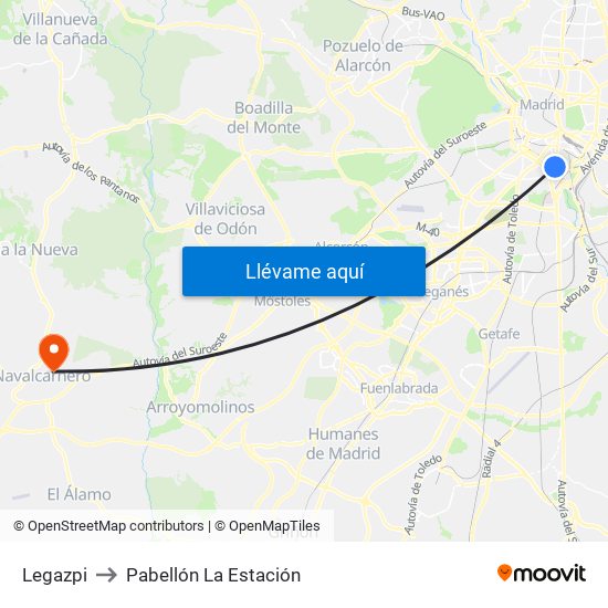 Legazpi to Pabellón La Estación map