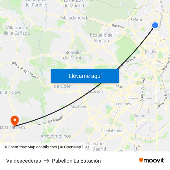 Valdeacederas to Pabellón La Estación map