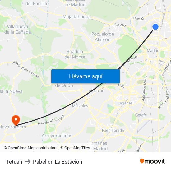 Tetuán to Pabellón La Estación map