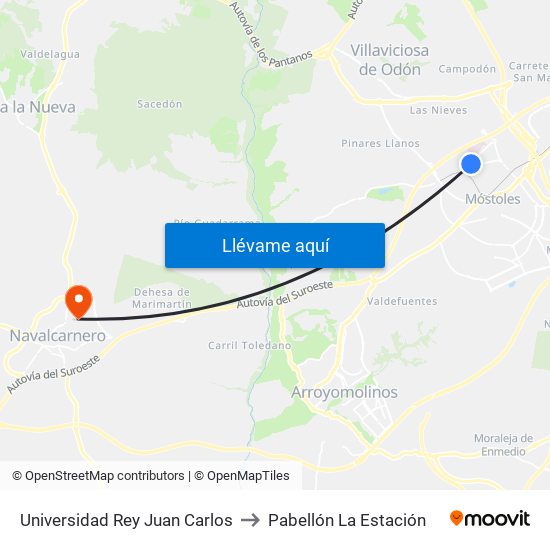 Universidad Rey Juan Carlos to Pabellón La Estación map