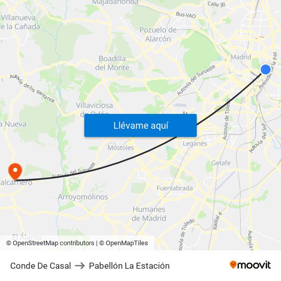 Conde De Casal to Pabellón La Estación map