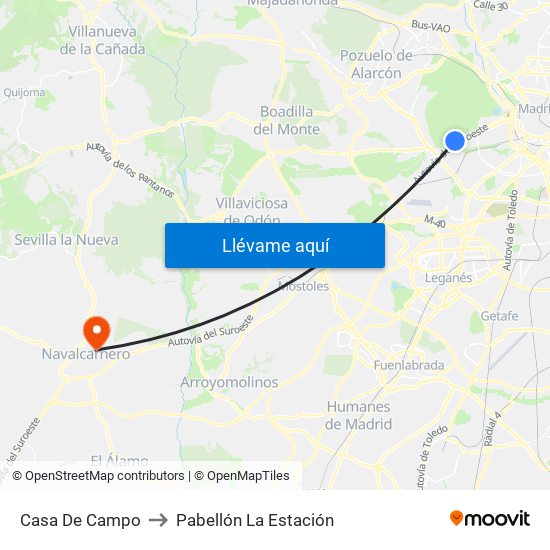 Casa De Campo to Pabellón La Estación map