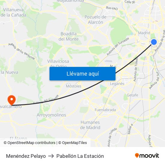 Menéndez Pelayo to Pabellón La Estación map