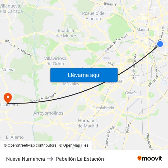 Nueva Numancia to Pabellón La Estación map