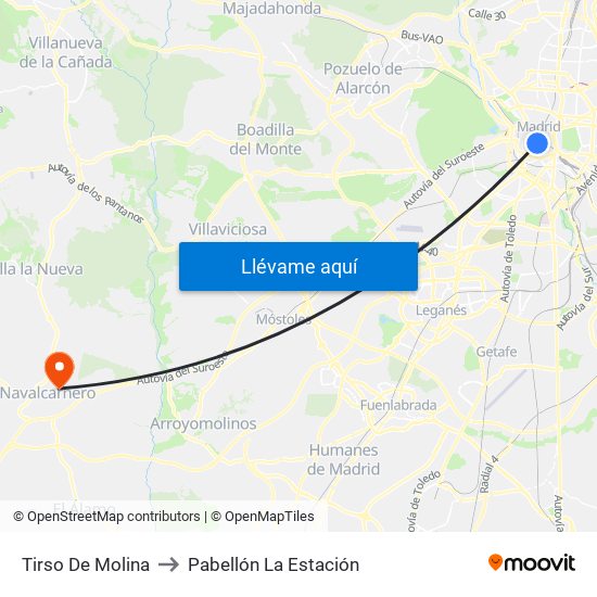 Tirso De Molina to Pabellón La Estación map