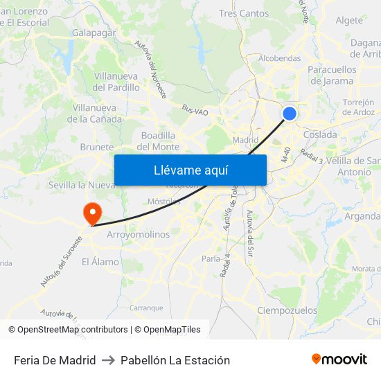 Feria De Madrid to Pabellón La Estación map