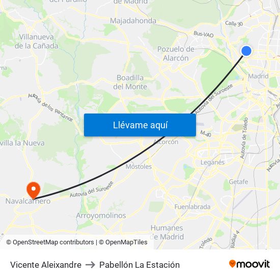Vicente Aleixandre to Pabellón La Estación map