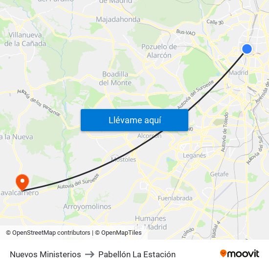 Nuevos Ministerios to Pabellón La Estación map