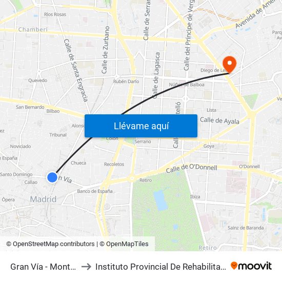Gran Vía - Montera to Instituto Provincial De Rehabilitación map